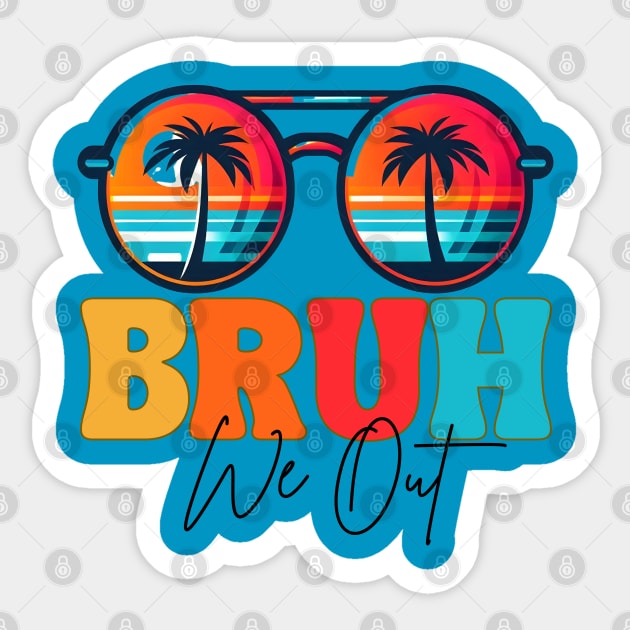 Bye Bruh We Out End Of School Retro Rainbow Sunglasses Boys Sticker by Helen Morgan